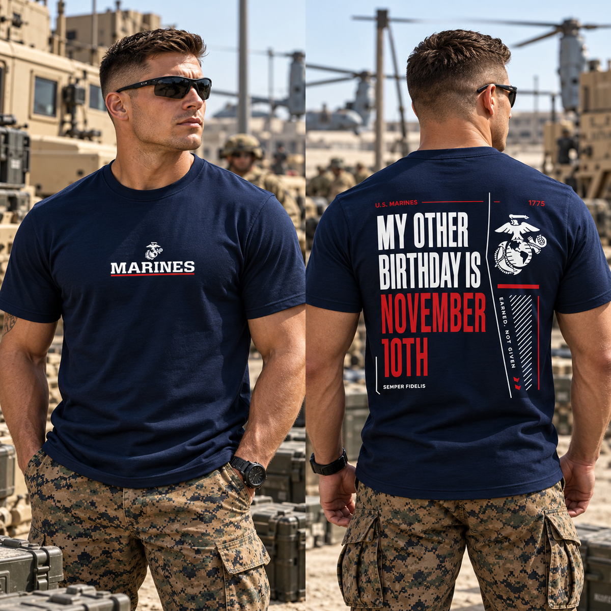 My Other Birthday Is November 10th US Marines T-Shirt, Marine Corps Birthday Shirt, Semper Fidelis Military Veteran Tee, Front and Back Print Gift #V1V1
