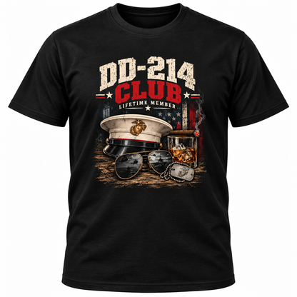 DD-214 Club Lifetime Member T-Shirt, Funny Military Retirement Shirt, US Marine Corps Veteran Graphic Tee, Patriotic Gift for Veterans #D1D