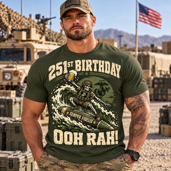 251st Marine Corps Birthday T-Shirt, Funny Ooh Rah USMC Shirt, Semper Fidelis Military Graphic Tee, Marine Veteran Gift for Men #D1D