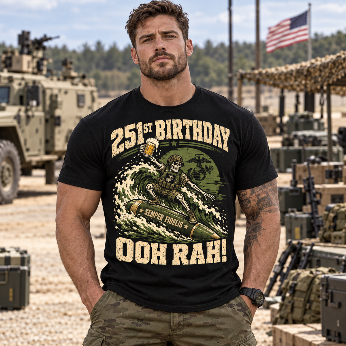 251st Marine Corps Birthday T-Shirt, Funny Ooh Rah USMC Shirt, Semper Fidelis Military Graphic Tee, Marine Veteran Gift for Men #D1D