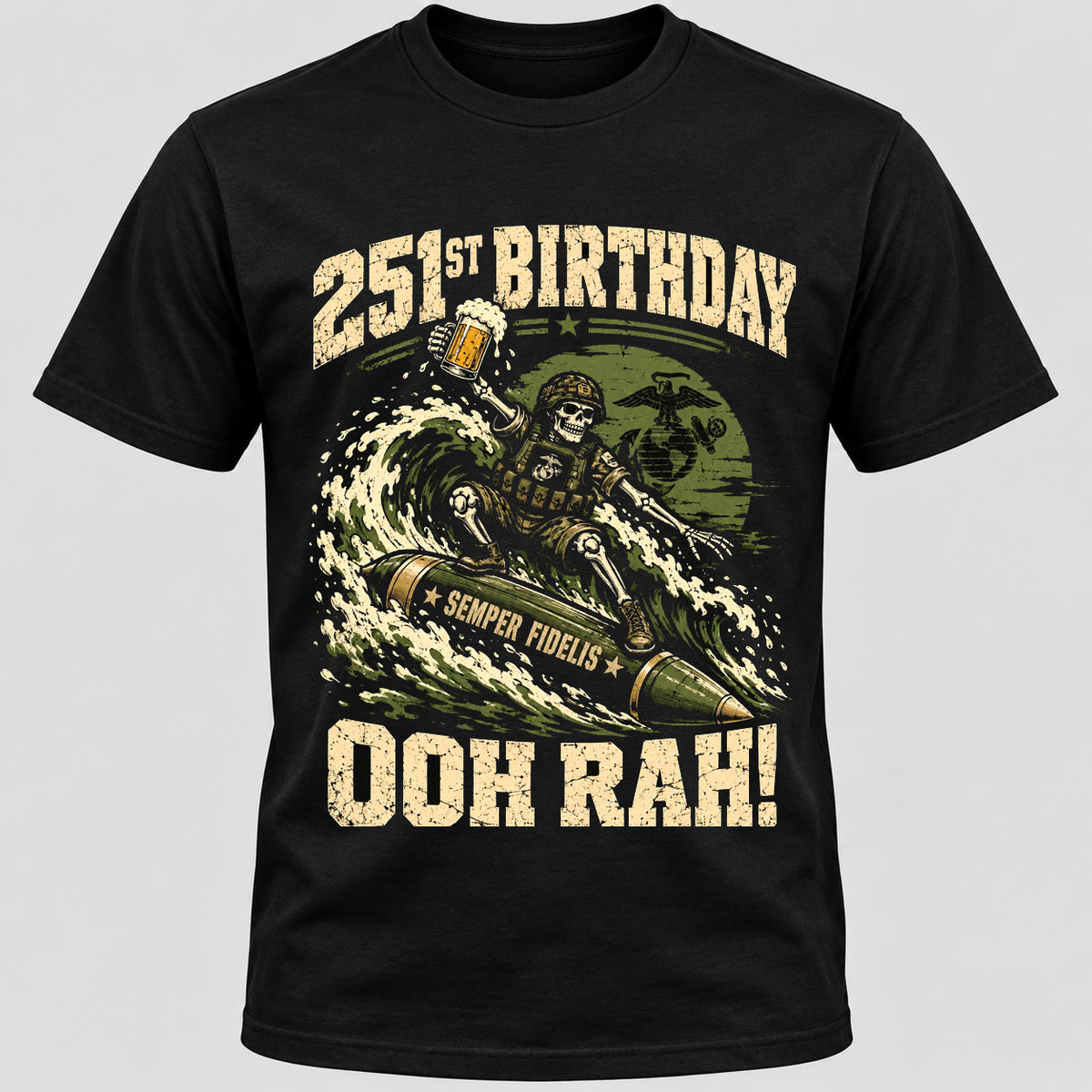 251st Marine Corps Birthday T-Shirt, Funny Ooh Rah USMC Shirt, Semper Fidelis Military Graphic Tee, Marine Veteran Gift for Men #D1D