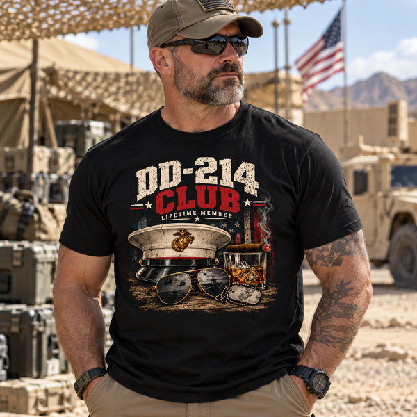 DD-214 Club Lifetime Member T-Shirt, Funny Military Retirement Shirt, US Marine Corps Veteran Graphic Tee, Patriotic Gift for Veterans #D1D