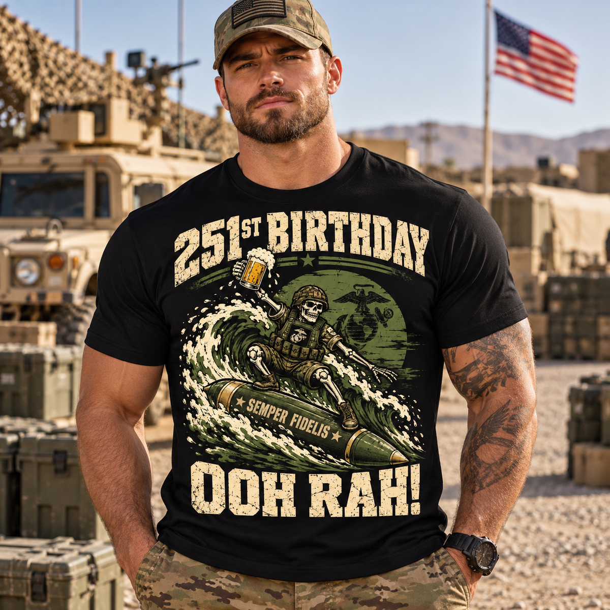 251st Marine Corps Birthday T-Shirt, Funny Ooh Rah USMC Shirt, Semper Fidelis Military Graphic Tee, Marine Veteran Gift for Men #D1D