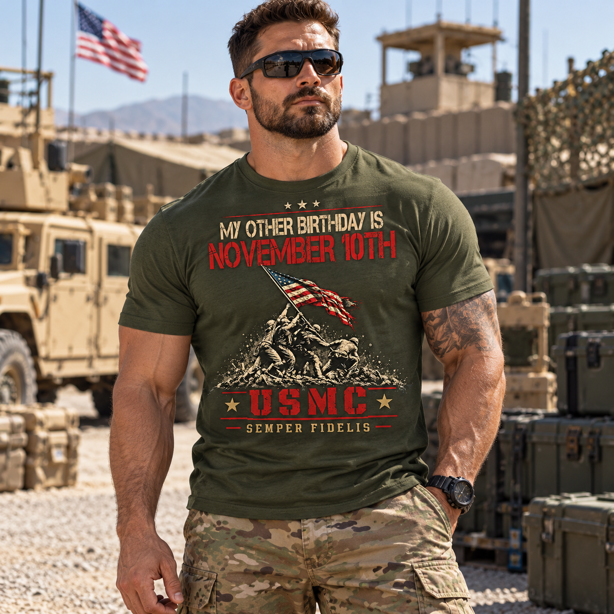 My Other Birthday Is November 10th USMC T-Shirt, Marine Corps Birthday Shirt, Iwo Jima Flag Raising Graphic Tee, Semper Fidelis Military Veteran Gift #G1G